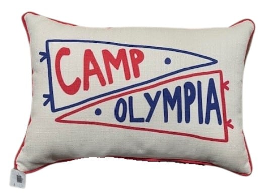 Camp Olympia Pillow with Red and Blue Pennants